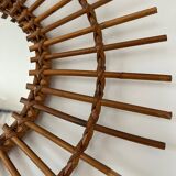 Large vintage rattan sun mirror