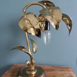 Lampe feuillage fleur métal doré et globe en verre style Hollywood Regency