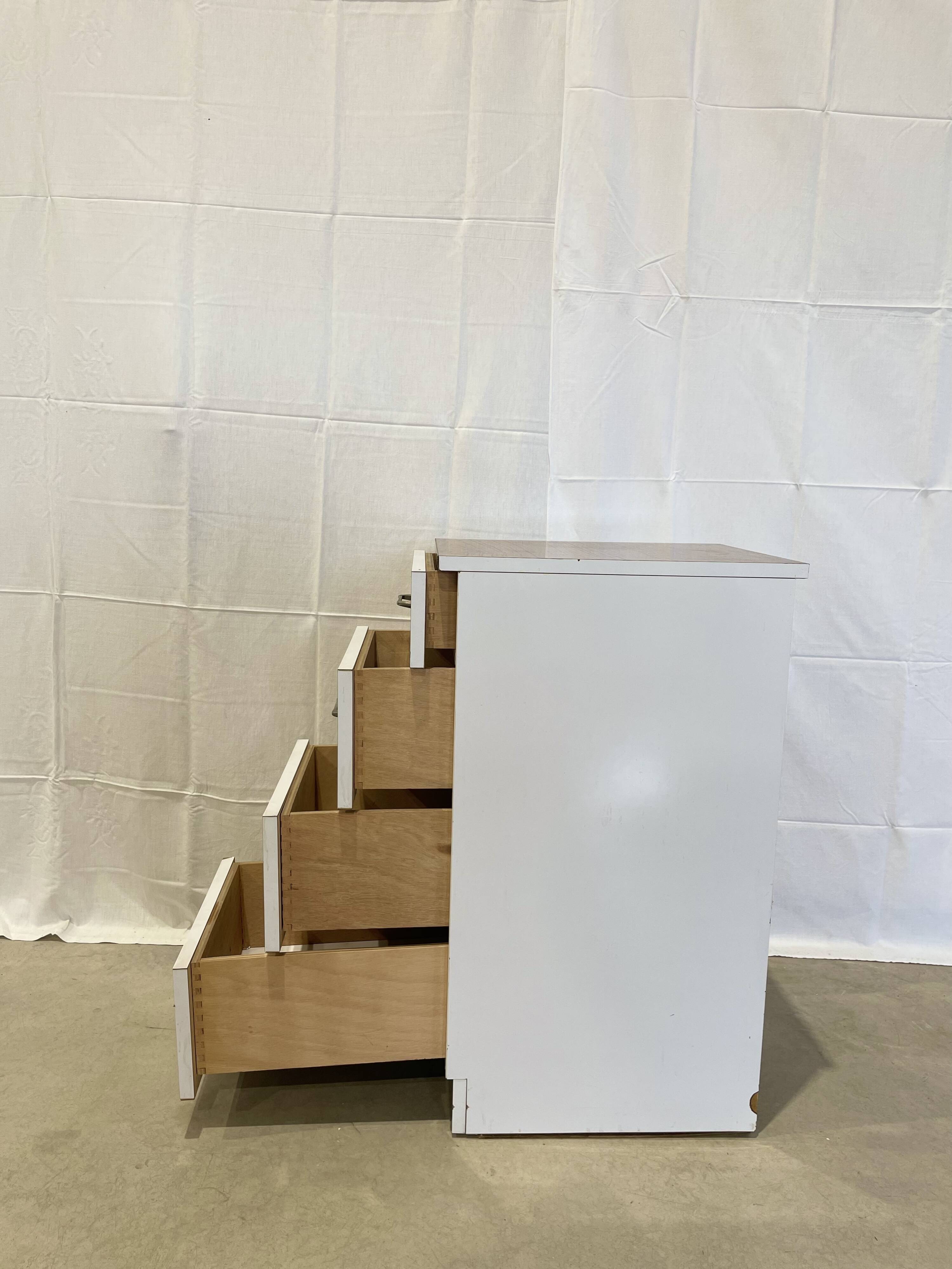 Vintage white and brown formica dresser with 4 deep drawers