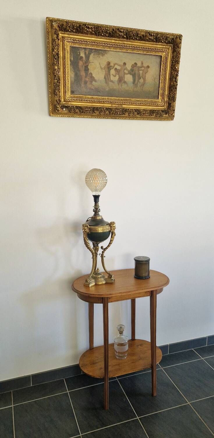 Oval side table with double top in wood - Art Deco style 1940s