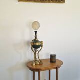 Oval side table with double top in wood - Art Deco style 1940s