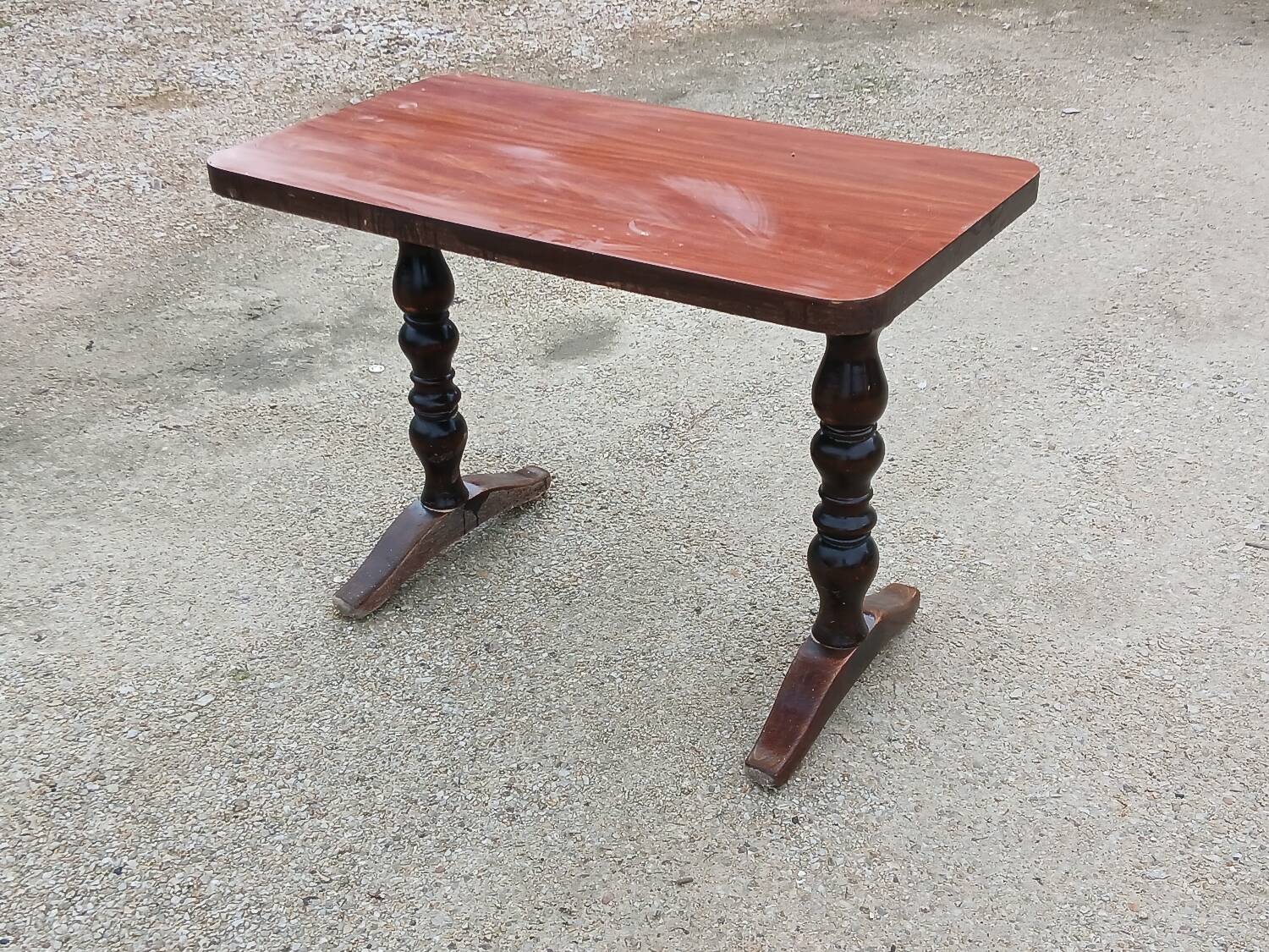 Vintage Bistro Table - Turned Wood - Neo-Rustic 70s Style