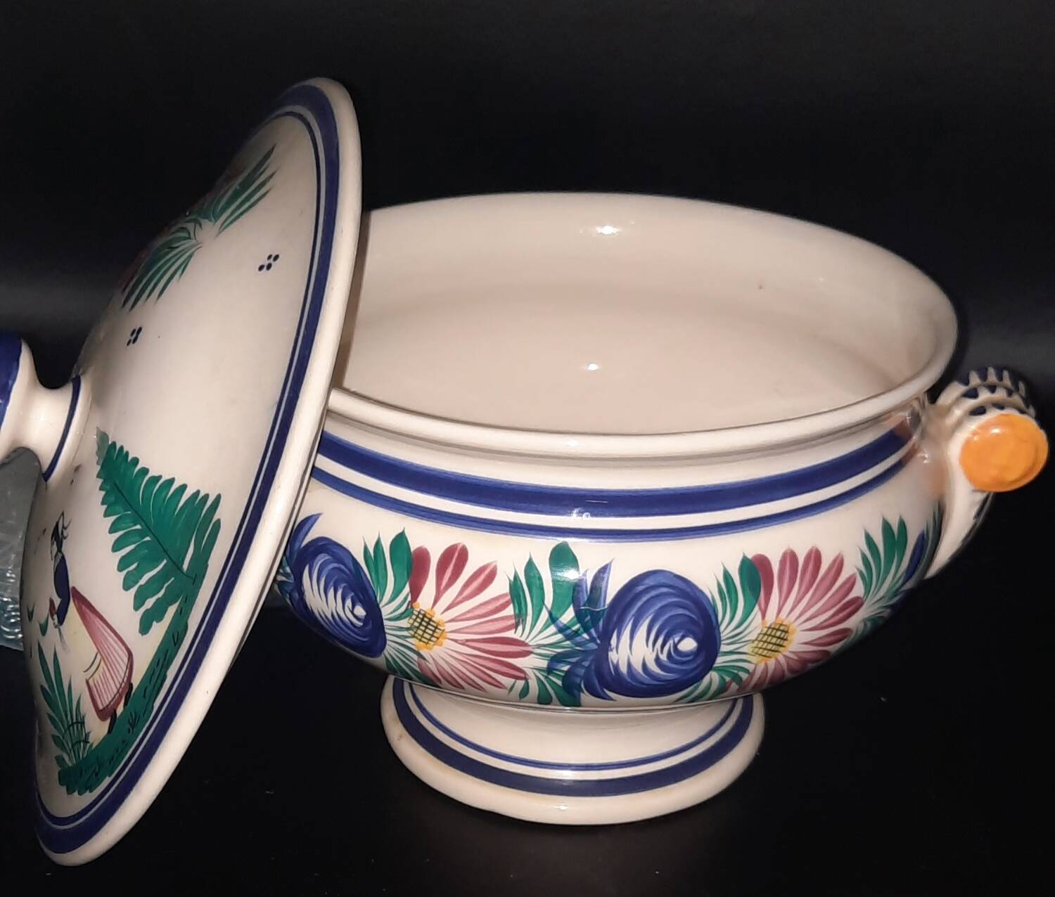 HB Quimper earthenware soup tureen with traditional floral decoration