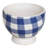 Small vintage white earthenware bowl with blue gingham pattern