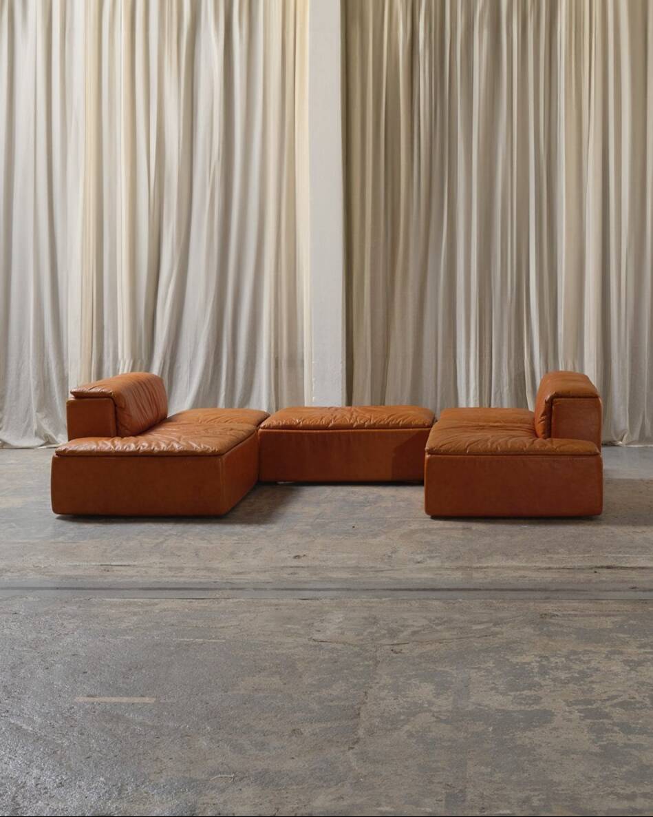 Paione modular sofa in brown leather, Claudio Salocchi, 1960s