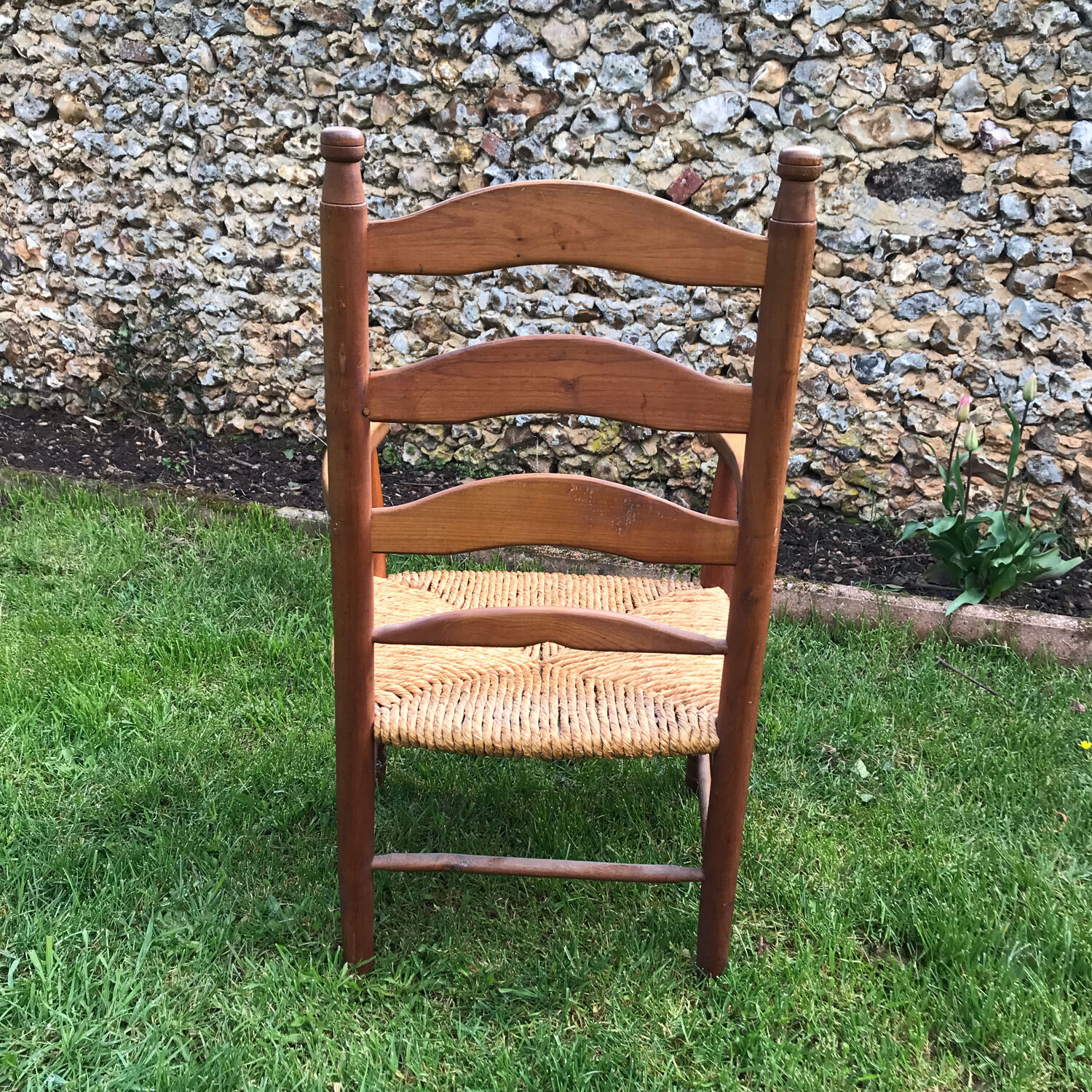 Fauteuil vintage orme et paille