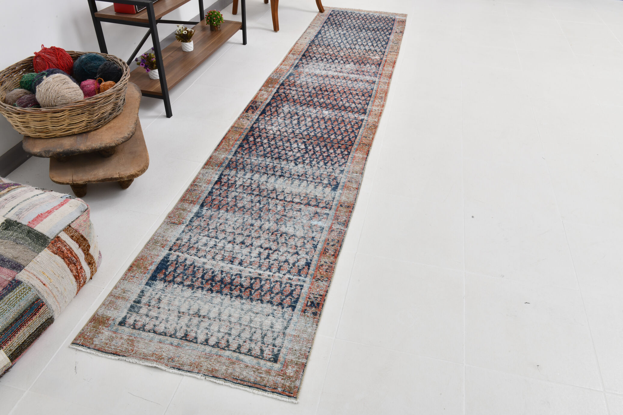 Navy blue persian runner rug, 365x77cm