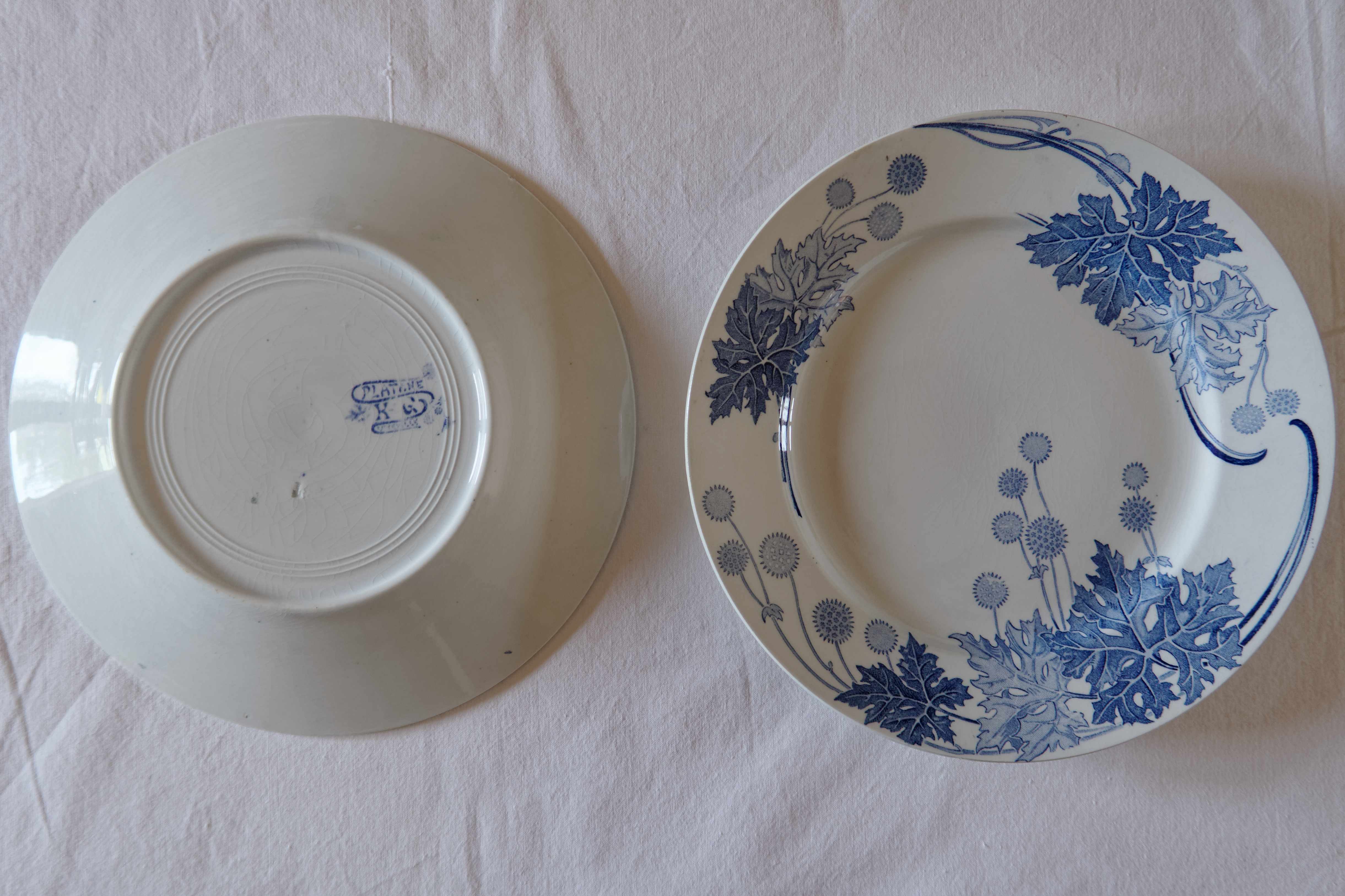 Lot 6 flat plates iron earth K&G Lunéville Platane series