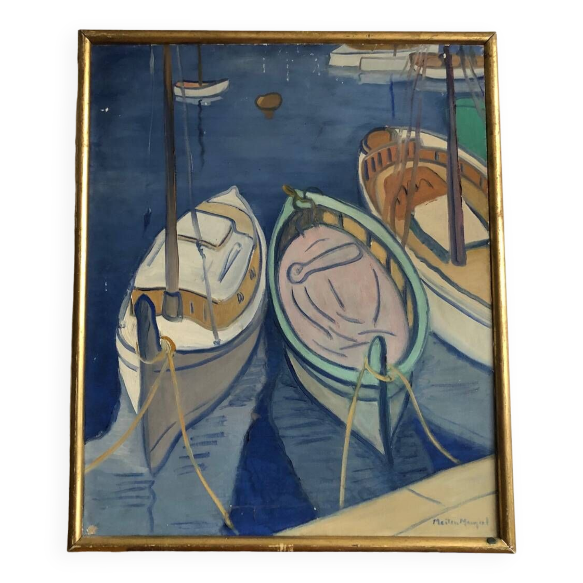 Huile sur toile vue de port Mangeol