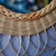 Round woven rattan wall mirror flower sun bohemian 80s signed Dillense