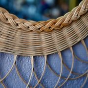 Round woven rattan wall mirror flower sun bohemian 80s signed Dillense