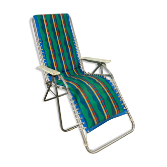 Chaise longue en métal et tissu vintage bleu vert
