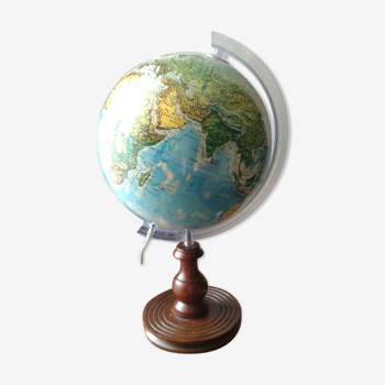 Mappemonde globe lumineux pied  et support en bois