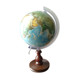 World map globe bright foot and wooden support