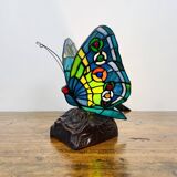 Tiffany Style Art Deco Stained Glass Butterfly Lamp – Colored Glass, H. 25 cm