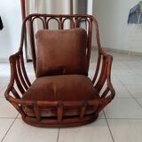 Rattan armchair from the 60s by Maugrion, Basset model