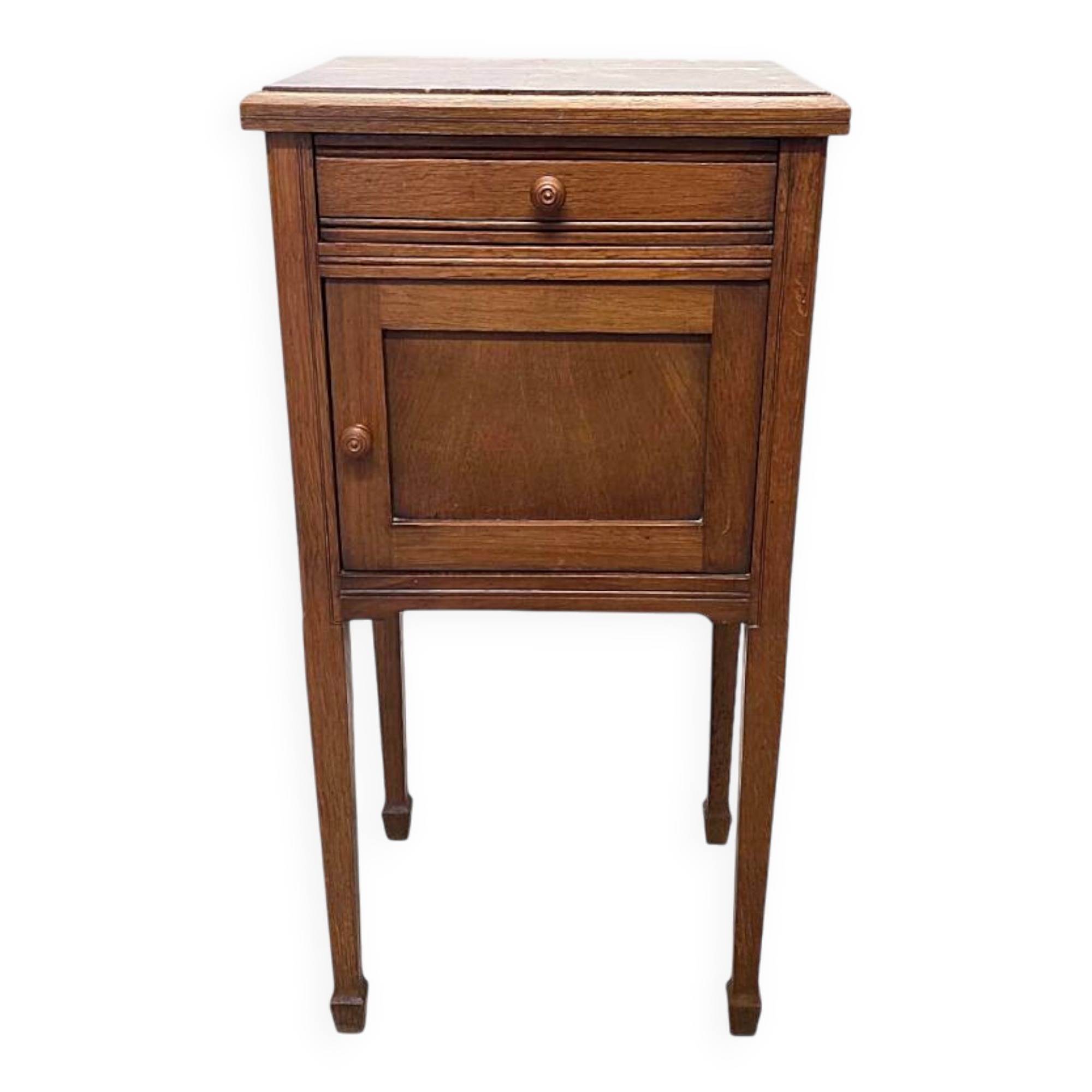 Antique French Oak Bedside Table With Marble Top, early 1900s