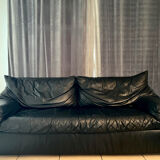 Cinna black leather sofa 80s