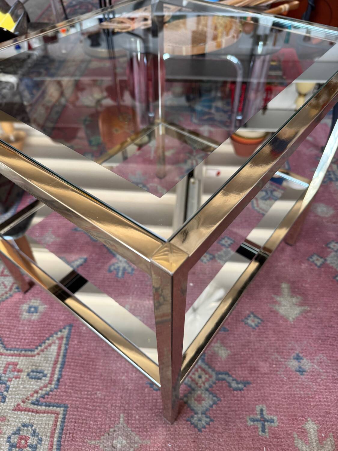 70s mirrored glass side table