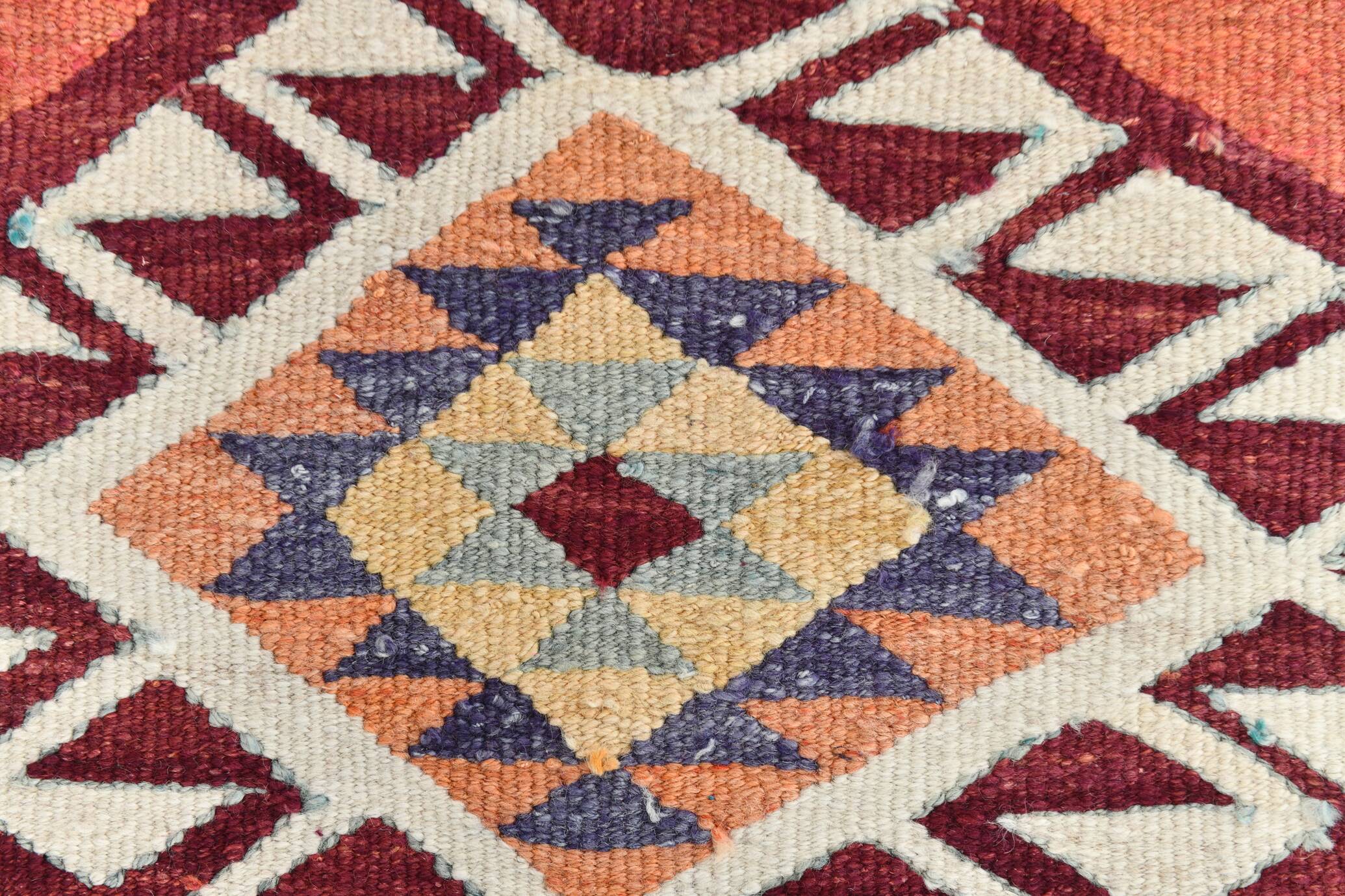 3x10 Turkish Orange & Burgundy Kilim Runner Rug, 92x302Cm