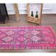 Vintage Turkish Oushak Handmade Cotton Purple Wool Runner Rug 74x345