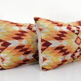 Ikat Lumbar Pillow Cover - Set of Two Colorful Silk Ikat Velvet Pillowcase - Handwoven Cushion Cover