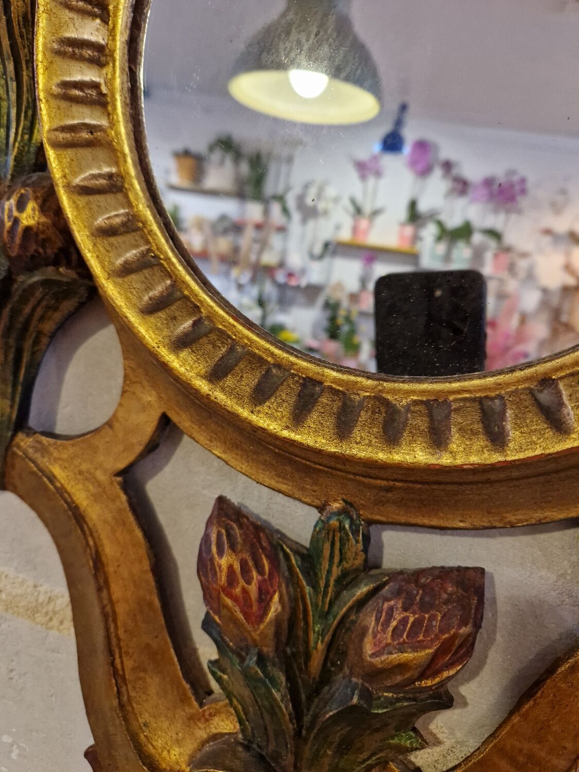 Antique Italian Polychrome Carved Wooden Mirror