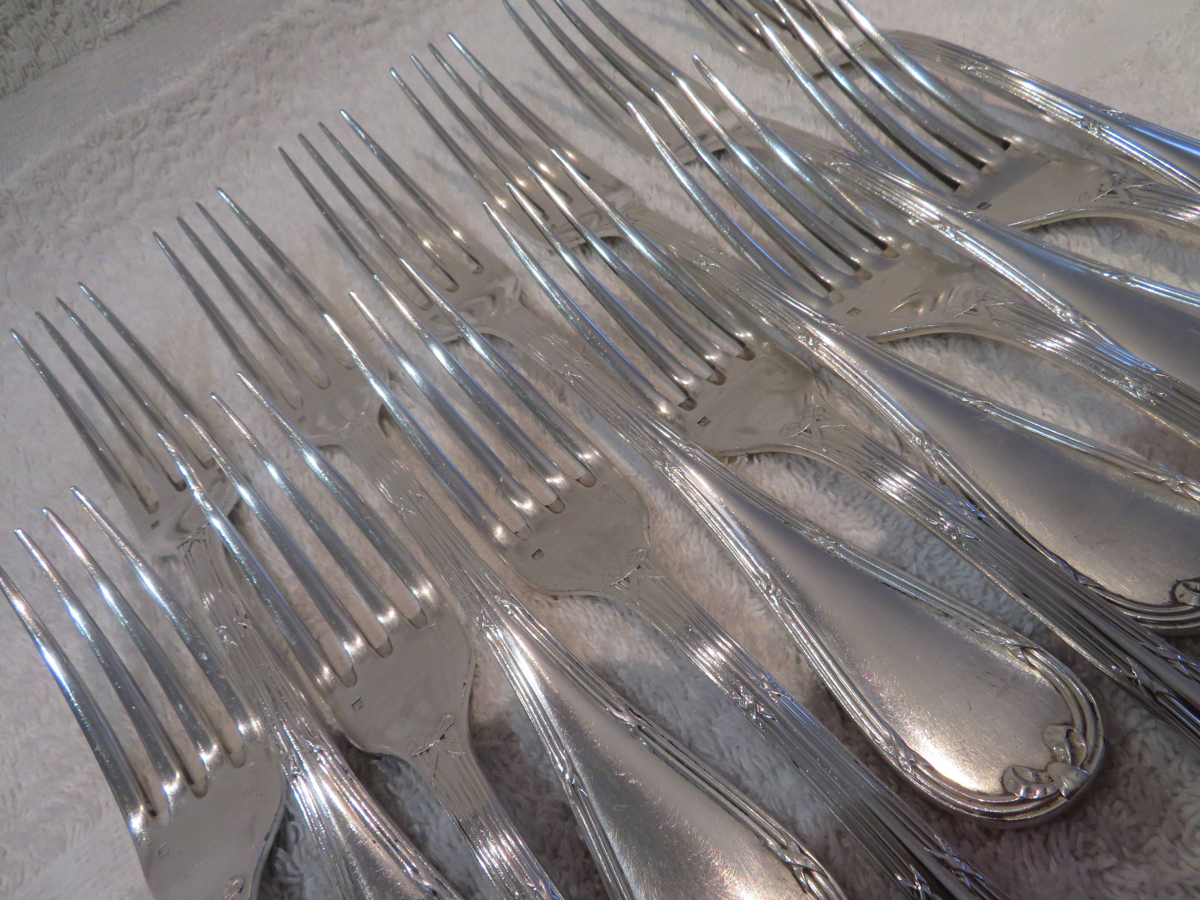 12 silver-plated table forks by Christofle Rubans