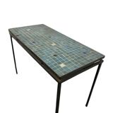 Table basse vintage en mosaïque bleue / table à plantes