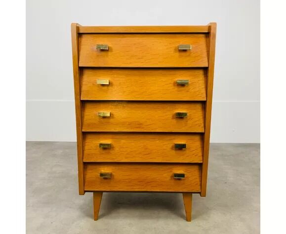 Chest of drawers chiffonnier feet compass 50s blond wood