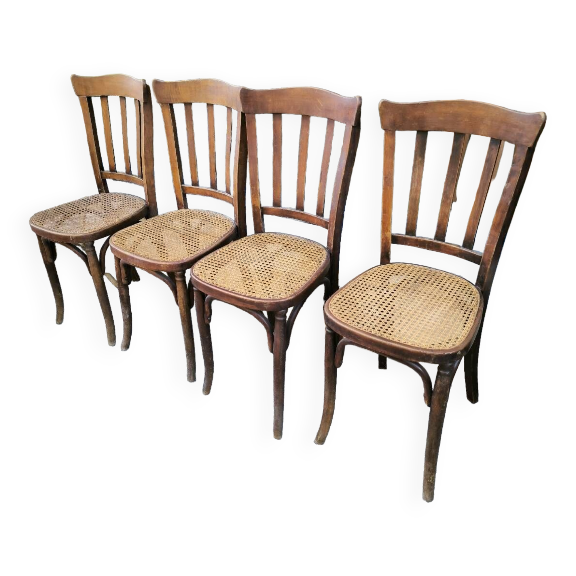 Série de 4 chaises de bistrot cannées vers 1900