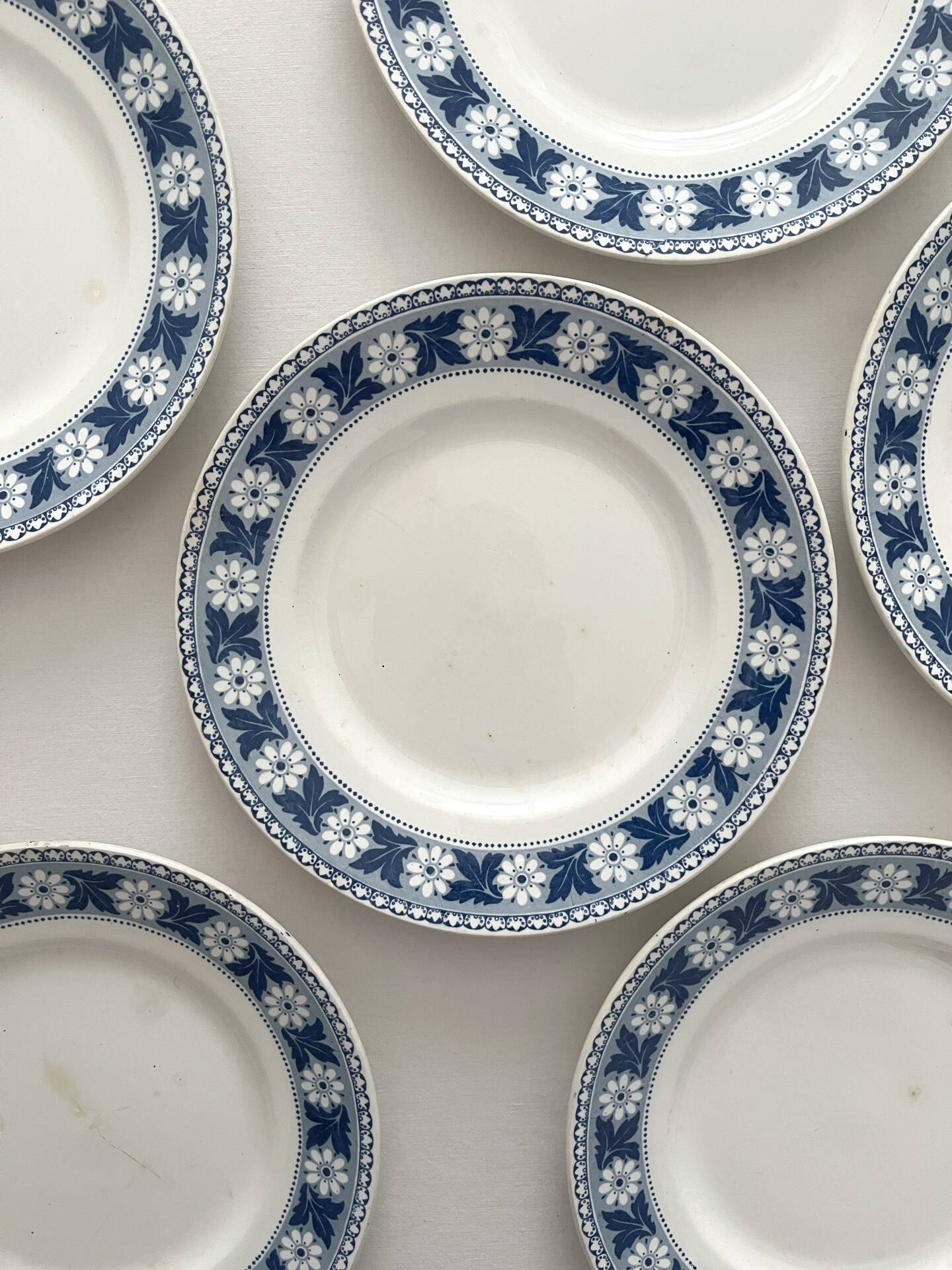 6 antique dessert plates, ironstone "Nancy" Sarreguemines
