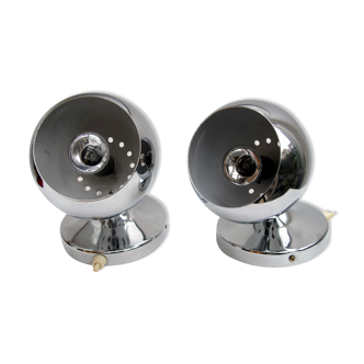2 chrome wall lights of the 1970s vintage
