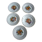 Lot de 5 assiettes anciennes en porcelaine de limoges L.J.V à décor de fruit