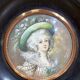 Tableau médaillon, peinture miniature portrait femme au chapeau, " bardi "