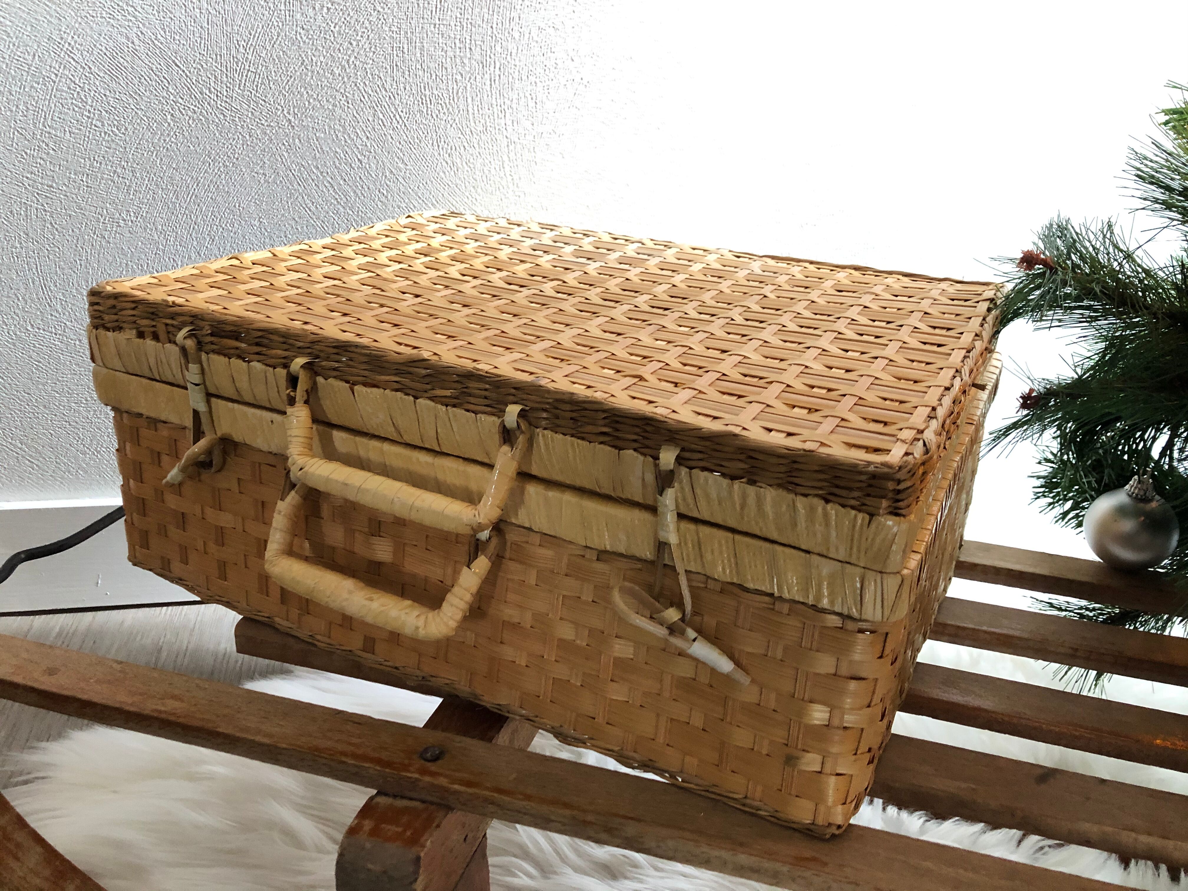 Vintage woven wicker suitcase