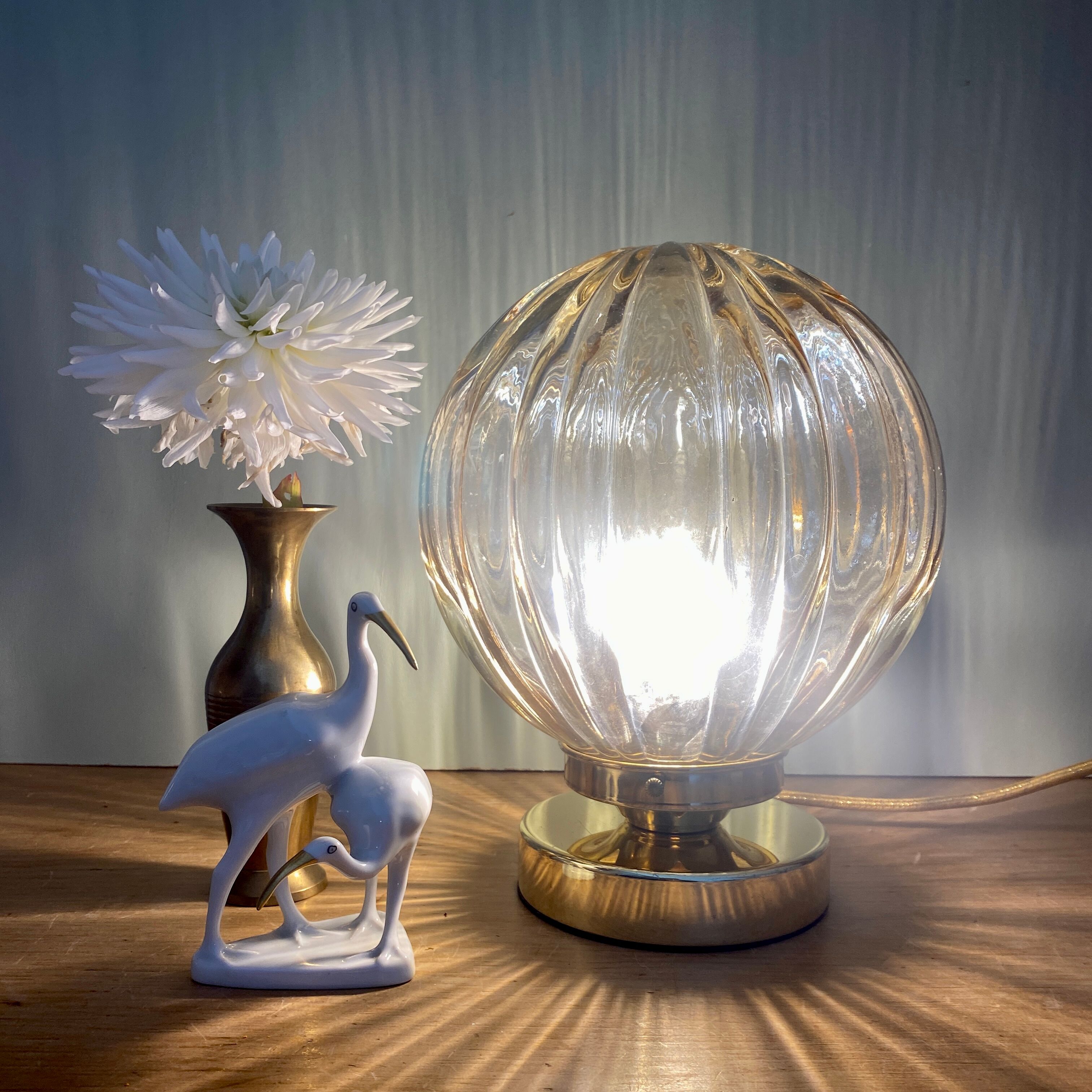 Vintage amber glass globe table lamp