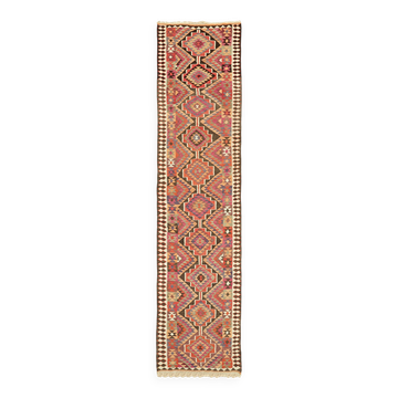 Turkish Handwoven Vintage Herki Kilim 90 cm x 347 cm