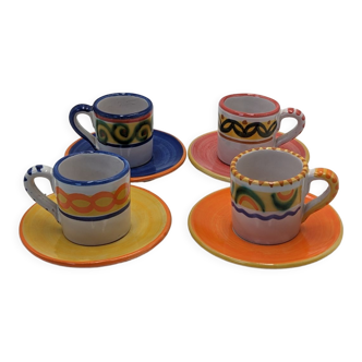 4 tasses multicolores faïence Italie Ceramica Ruocco Minori Costiera Amalfitana