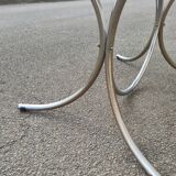 Vintage oval design table in smoked glass and chrome legs