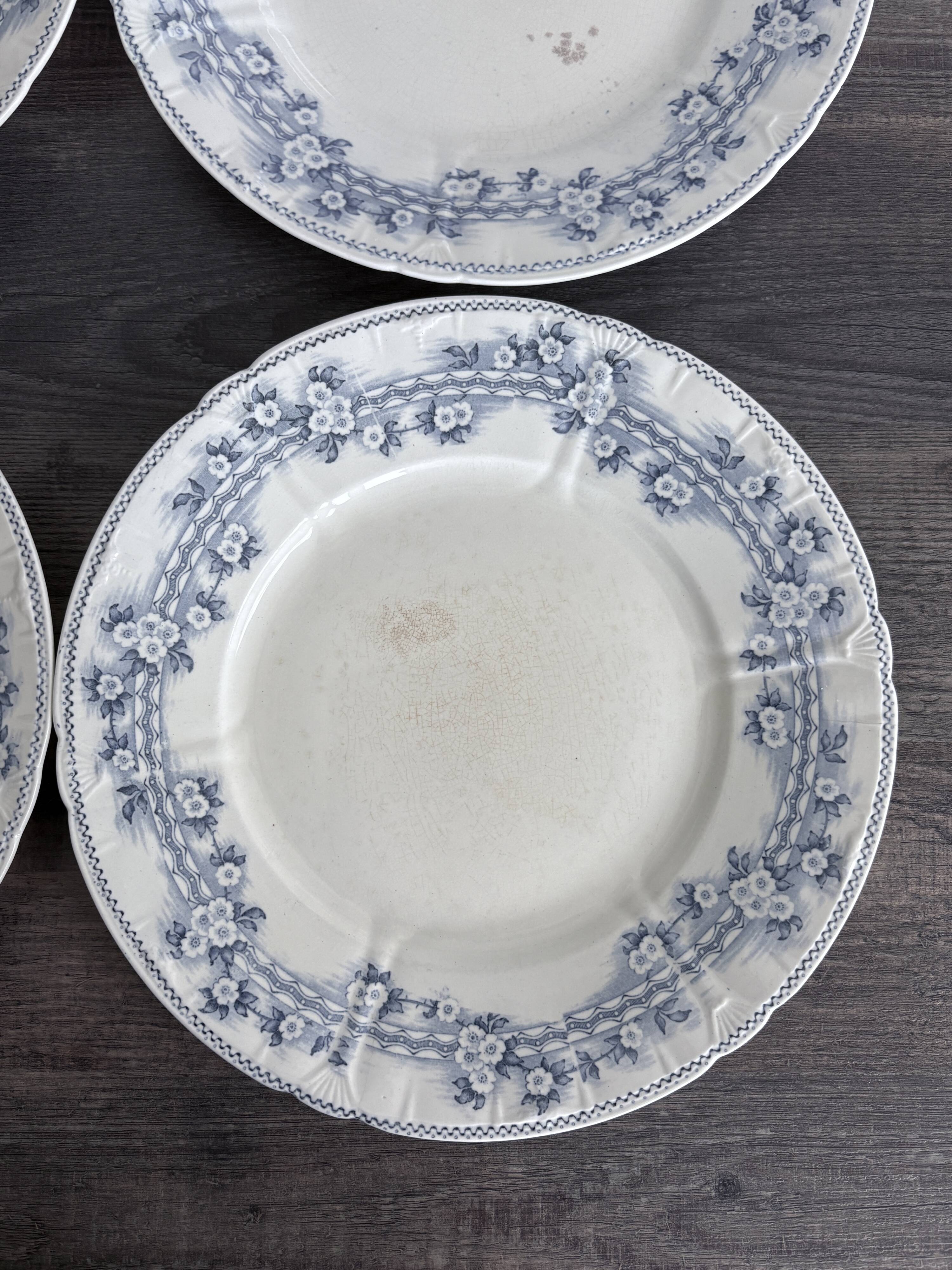 4 antique plates by Franz Anton Mehlem "Anita", antique porcelain