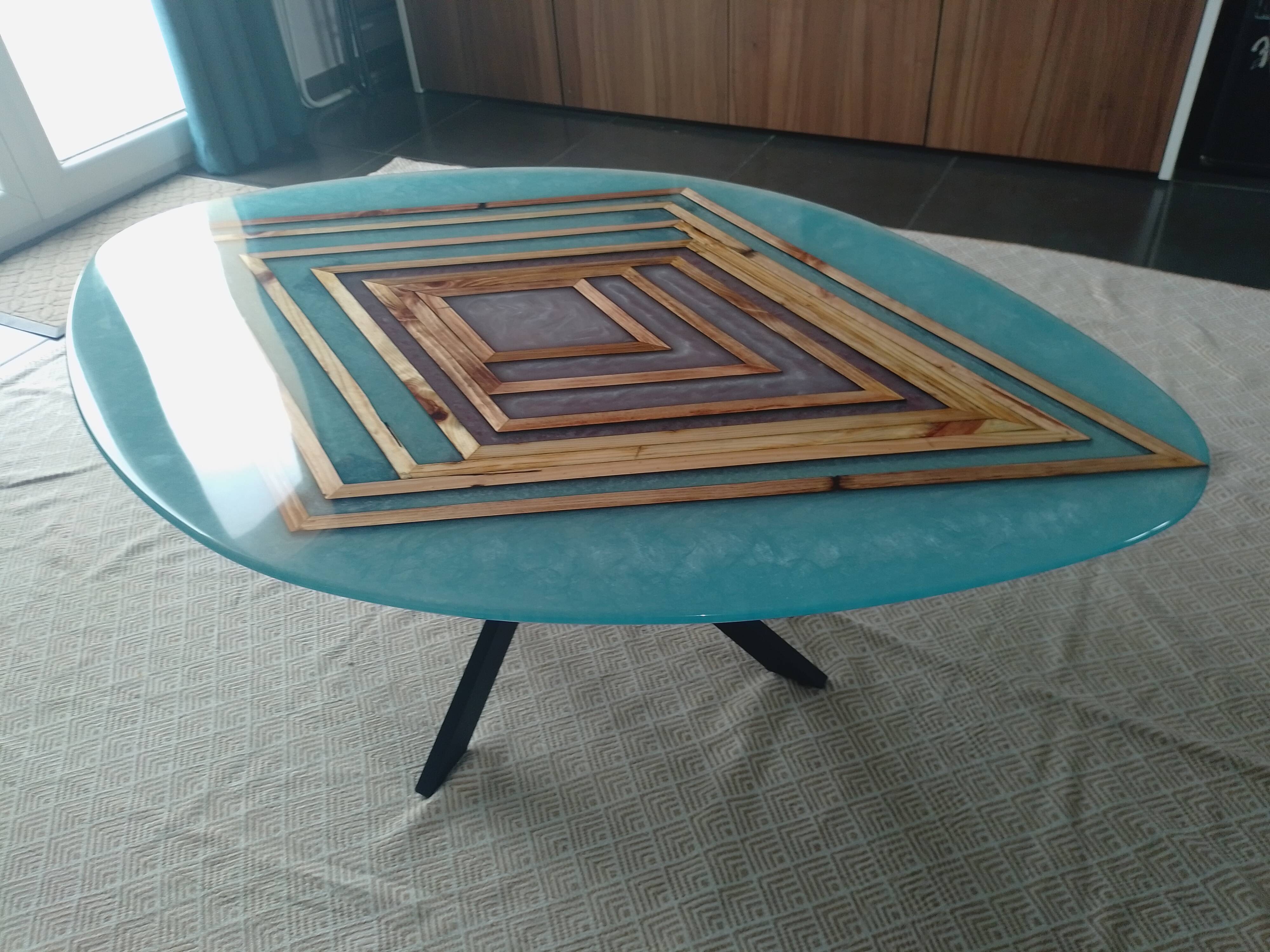 Handcrafted epoxy resin wood coffee table by RKA Design.
