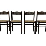 Set of 4 dark brown wooden chairs 70s minimalist design