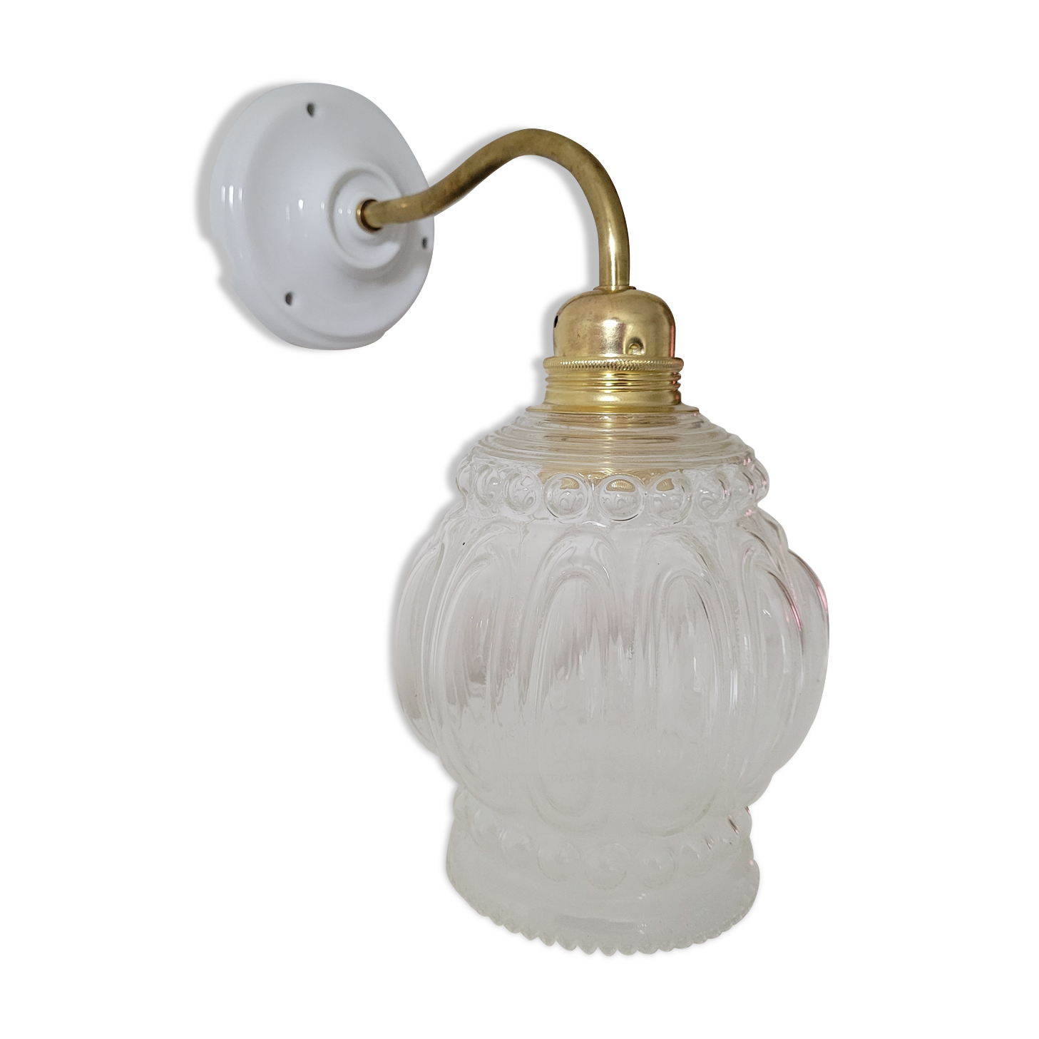 Porcelain, brass and glass wall lamp