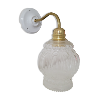 Porcelain, brass and glass wall lamp