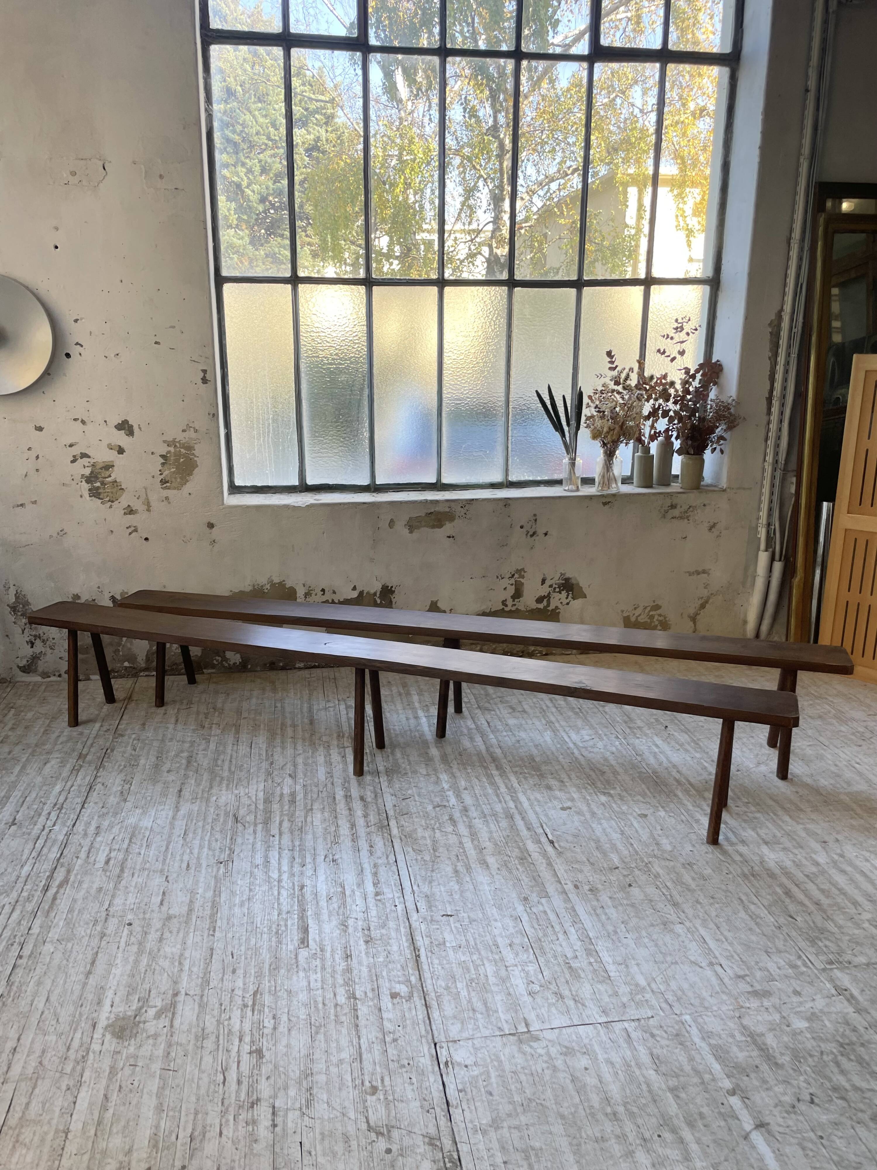 Pair of 3m solid oak farmhouse benches