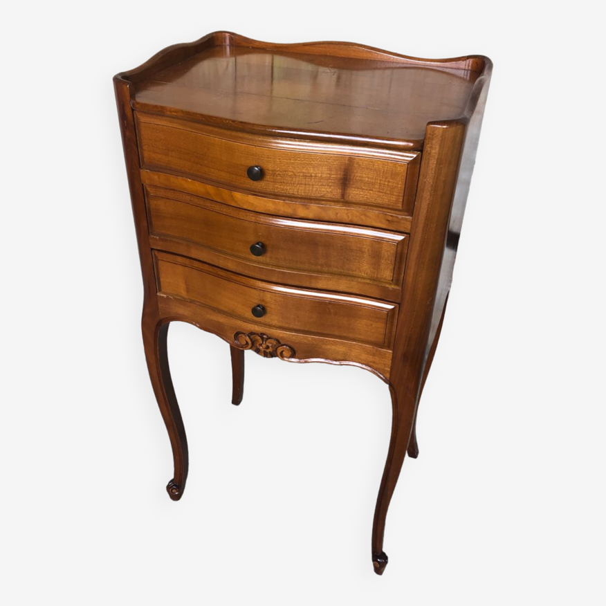 Chevet table nuit style louis xv merisier 3 tiroirs vintage #a229 | Selency