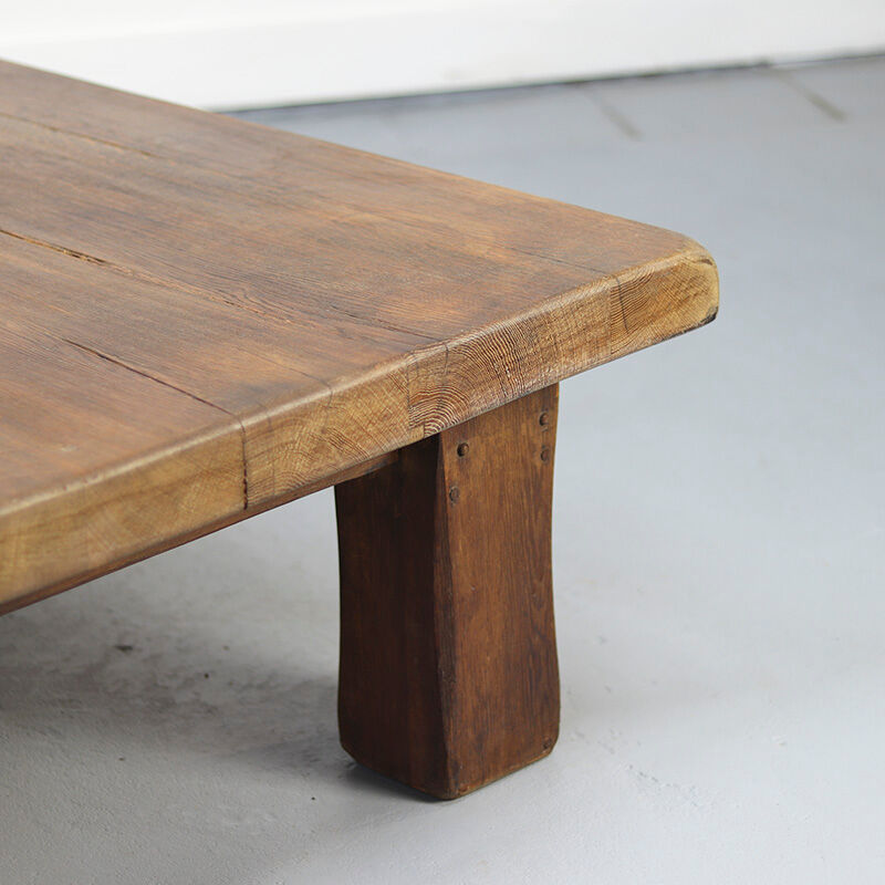 Large Rustic Vintage Brutalist Coffee Table in Oak