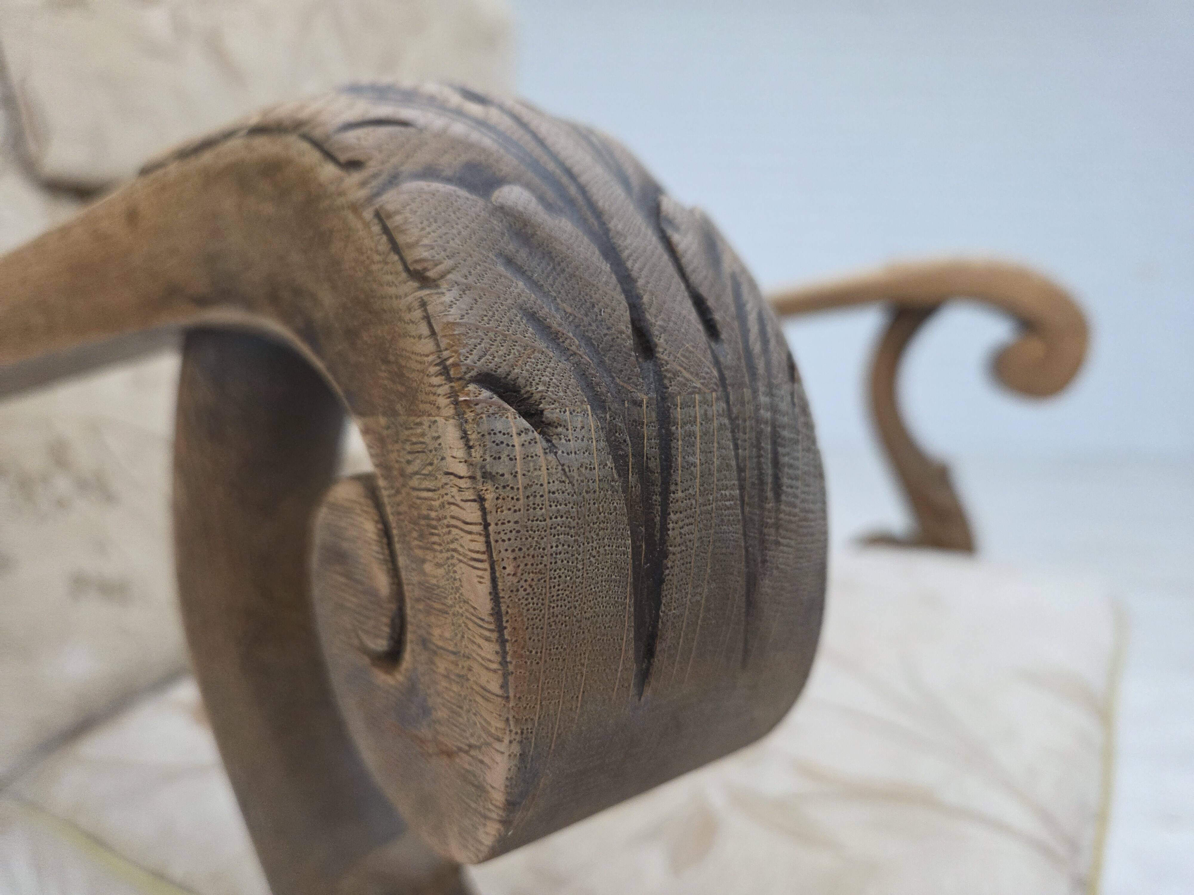 1960s, Danish armchair, beige/brown furniture fabric, carved oak wood.