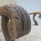 1960s, Danish armchair, beige/brown furniture fabric, carved oak wood.